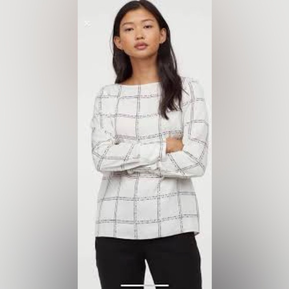 H&M Black and White Checkered Blouse